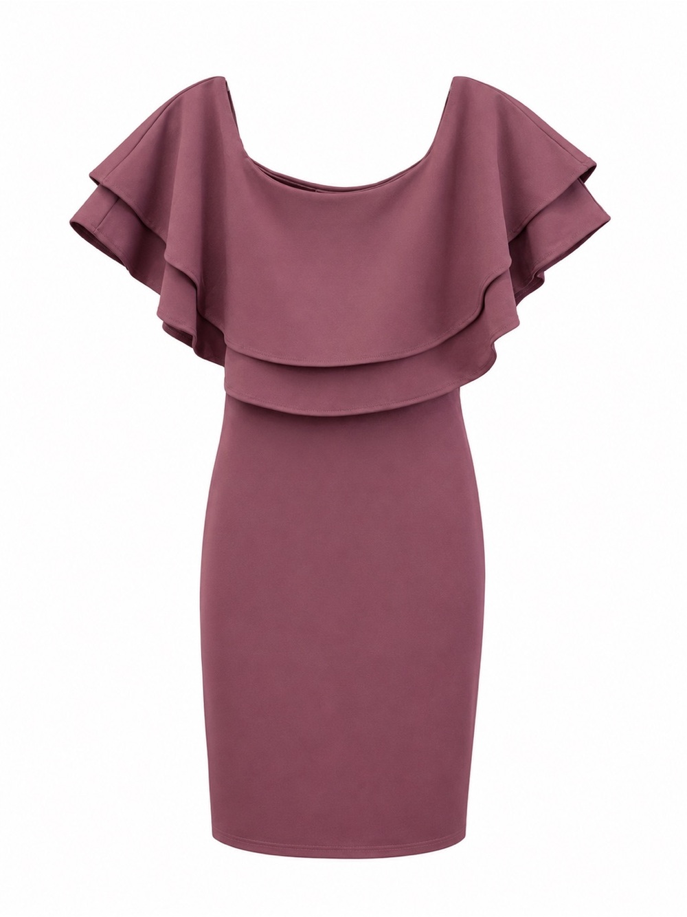 Black Bead One-Shoulder Ruffle Sheath Dress in Mauve